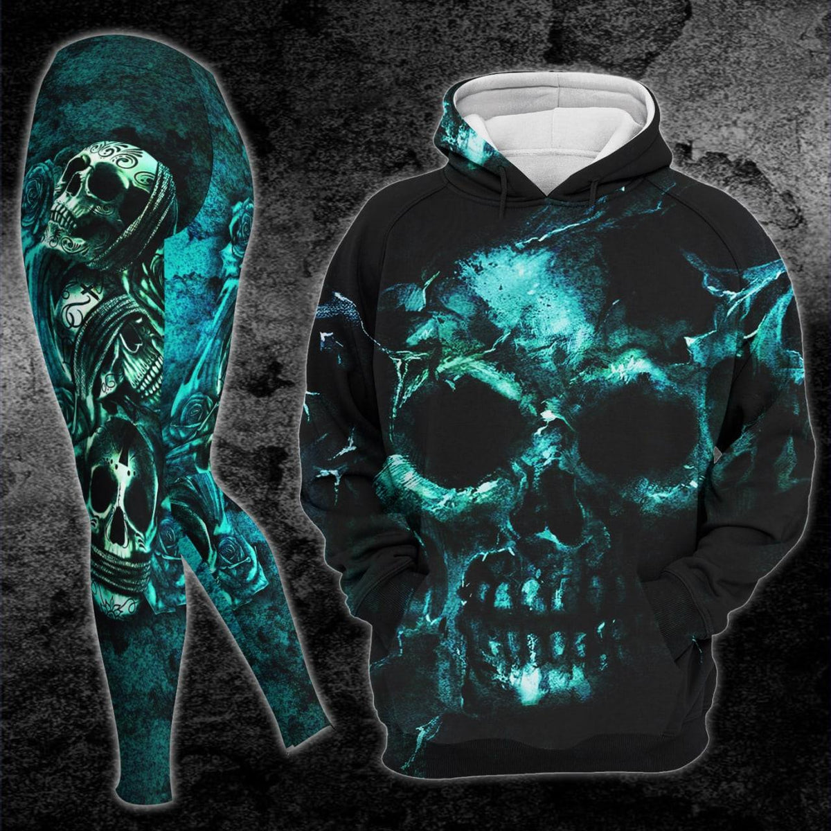Ocean Blue Skull Combo Hoodie and Leggings For Women - Wonder Skull