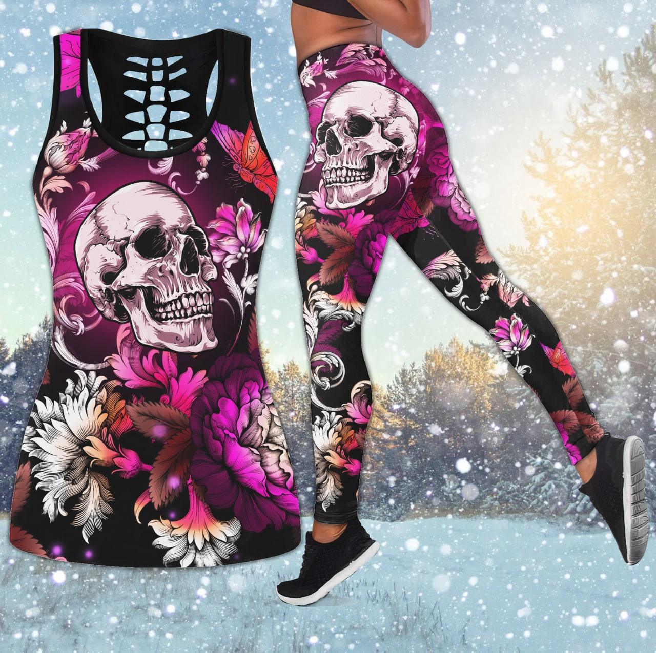 Pink Gothic Skull Rose Combo Tanktop & Leggings - Wonder Skull