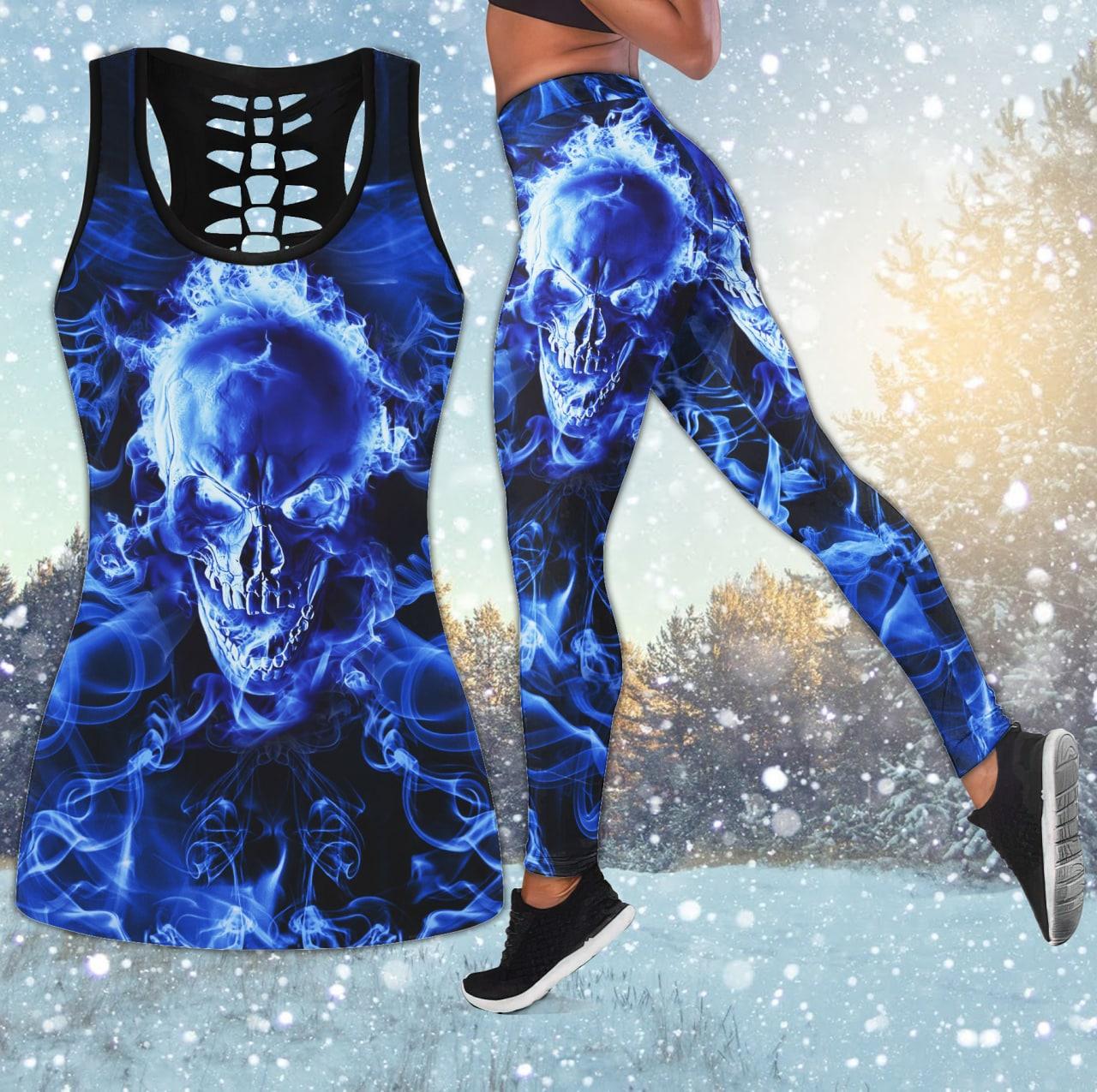 Blue Smoke Skull Combo Tanktop & Leggings - Wonder Skull