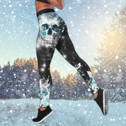 Blue White Snow Skull Broken Combo Tanktop & Leggings - Wonder Skull
