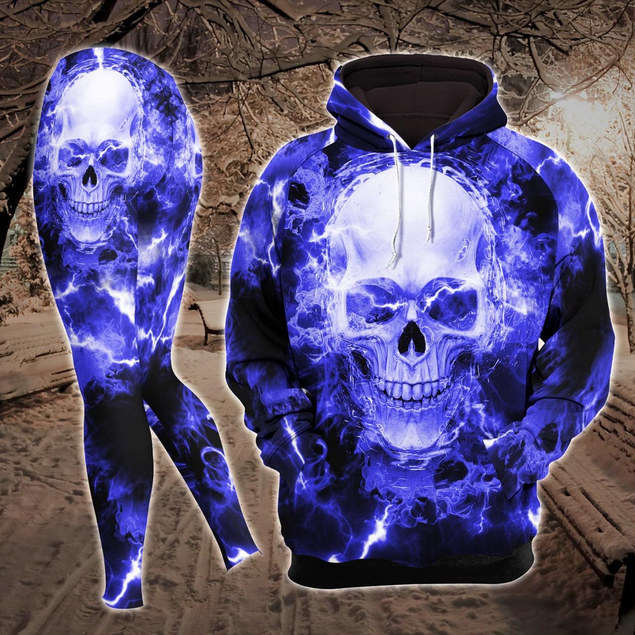 Blue Purple Smoke Skull Combo Hoodie and Leggings - Wonder Skull