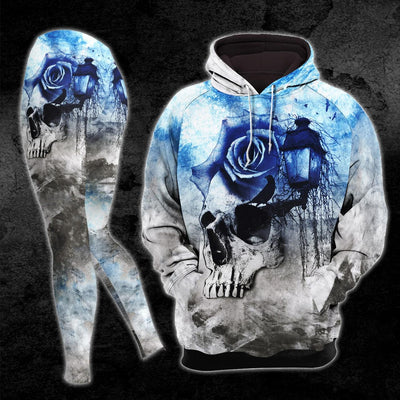 Vintage Gothic Horor Skull Flower Combo Hoodie and Leggings - Wonder Skull