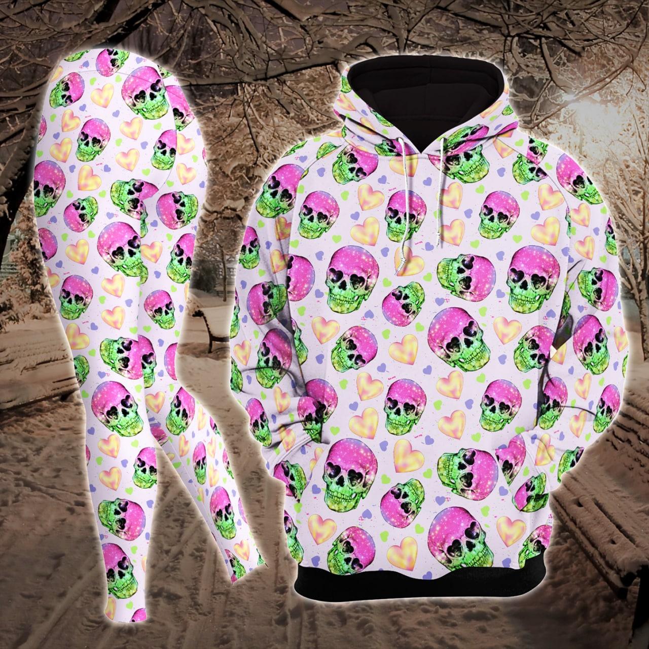 Cute Pink Pastel Skull Combo Hoodie and Leggings - Wonder Skull