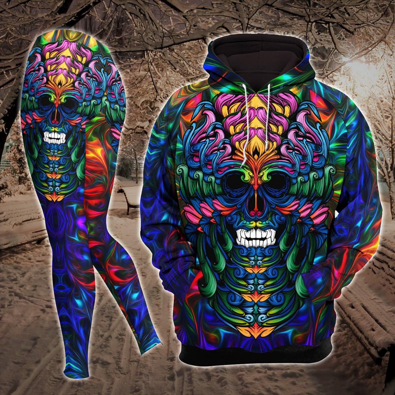 Abtract Gradient Skull Combo Hoodie and Leggings - Wonder Skull