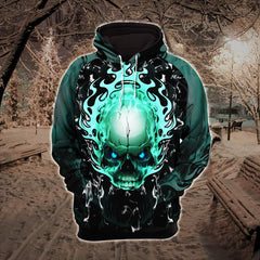 Aqua Green Fire Skull Combo Hoodie and Leggings - Wonder Skull