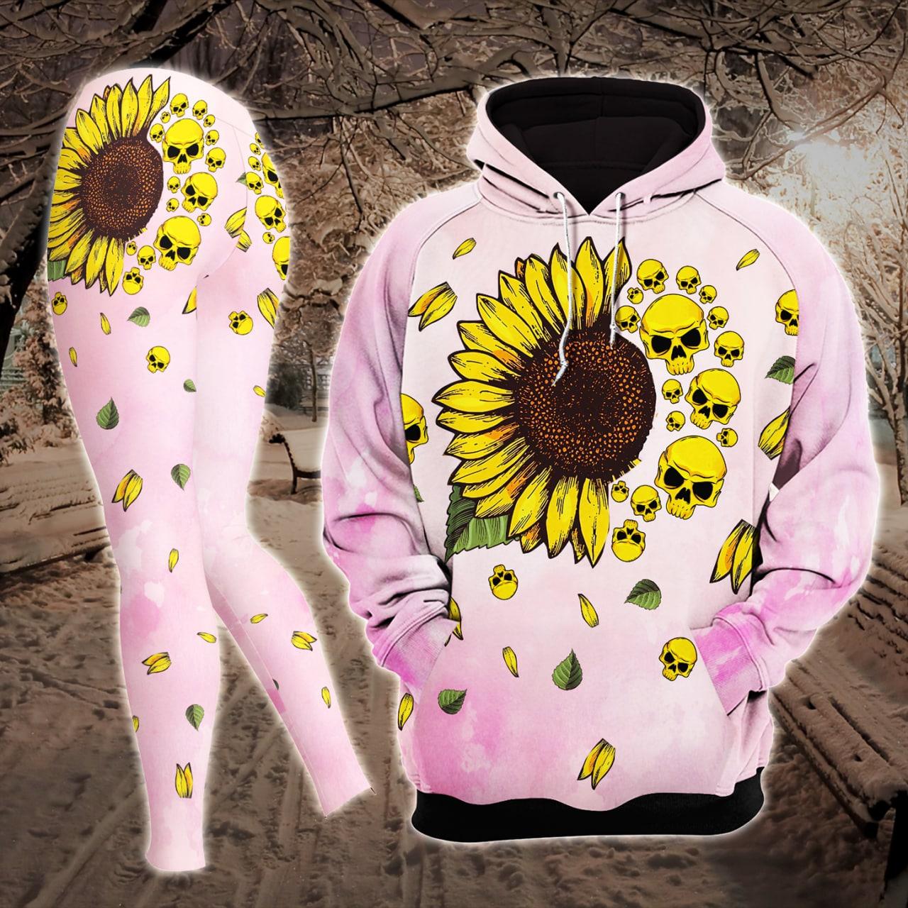 Pink Sunflower Skull Combo Hoodie and Leggings - Wonder Skull