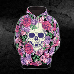 Pink Flower Rose Skull Combo Hoodie and Leggings - Wonder Skull
