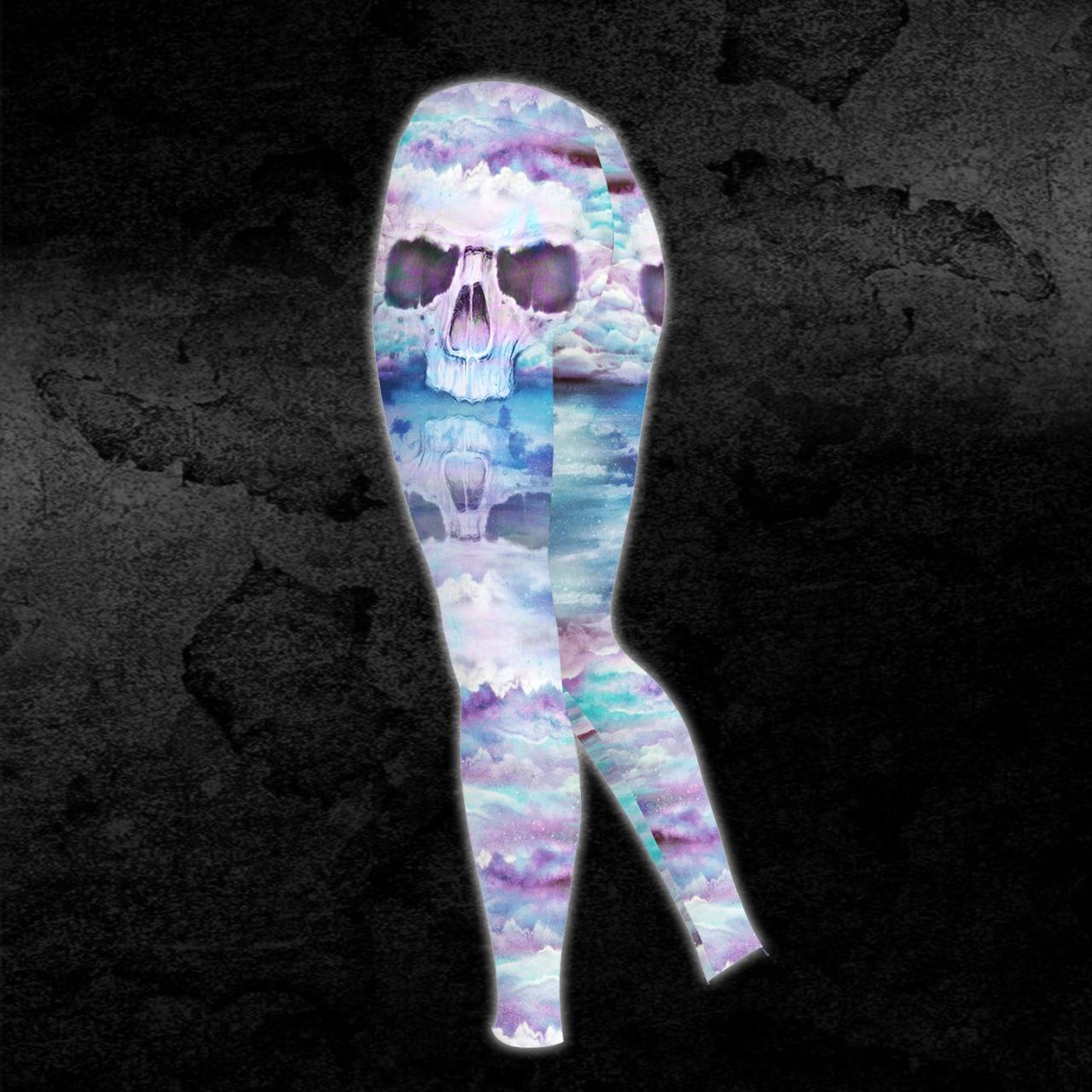 Reflective Pink Blue Cloudy Skull Combo Hoodie and Leggings - Wonder Skull