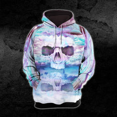 Reflective Pink Blue Cloudy Skull Combo Hoodie and Leggings - Wonder Skull