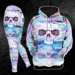 Reflective Pink Blue Cloudy Skull Combo Hoodie and Leggings - Wonder Skull