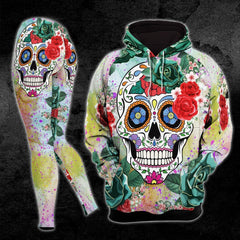 Yellow Skull Mandala Roses Combo Hoodie and Leggings - Wonder Skull