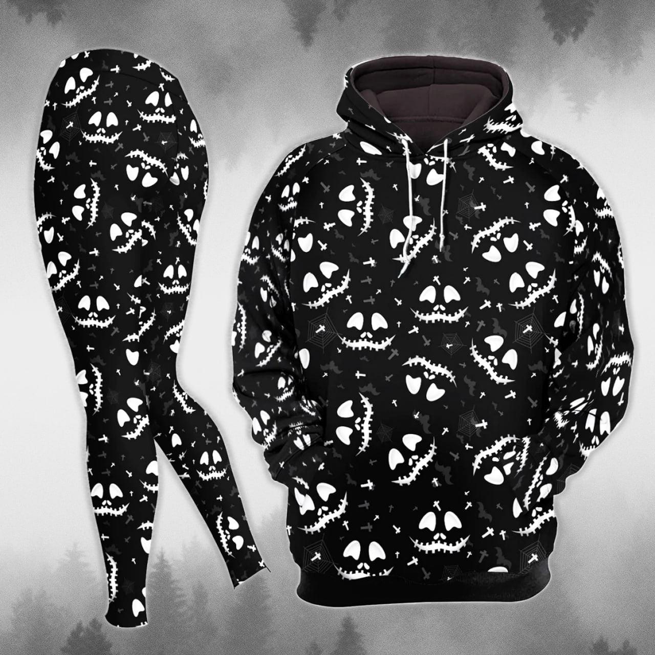 White Black Smile Skull Nightmare Combo Hoodie and Leggings - Wonder Skull