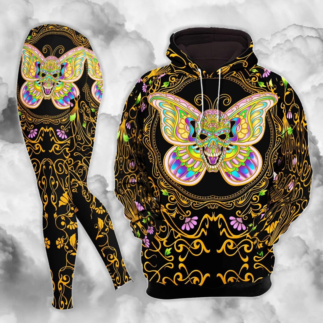 Mandala Golden Butterfly Skull Combo Hoodie and Leggings - Wonder Skull