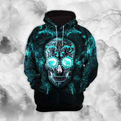 Blue Dark Sugar Skull Combo Hoodie and Leggings - Wonder Skull