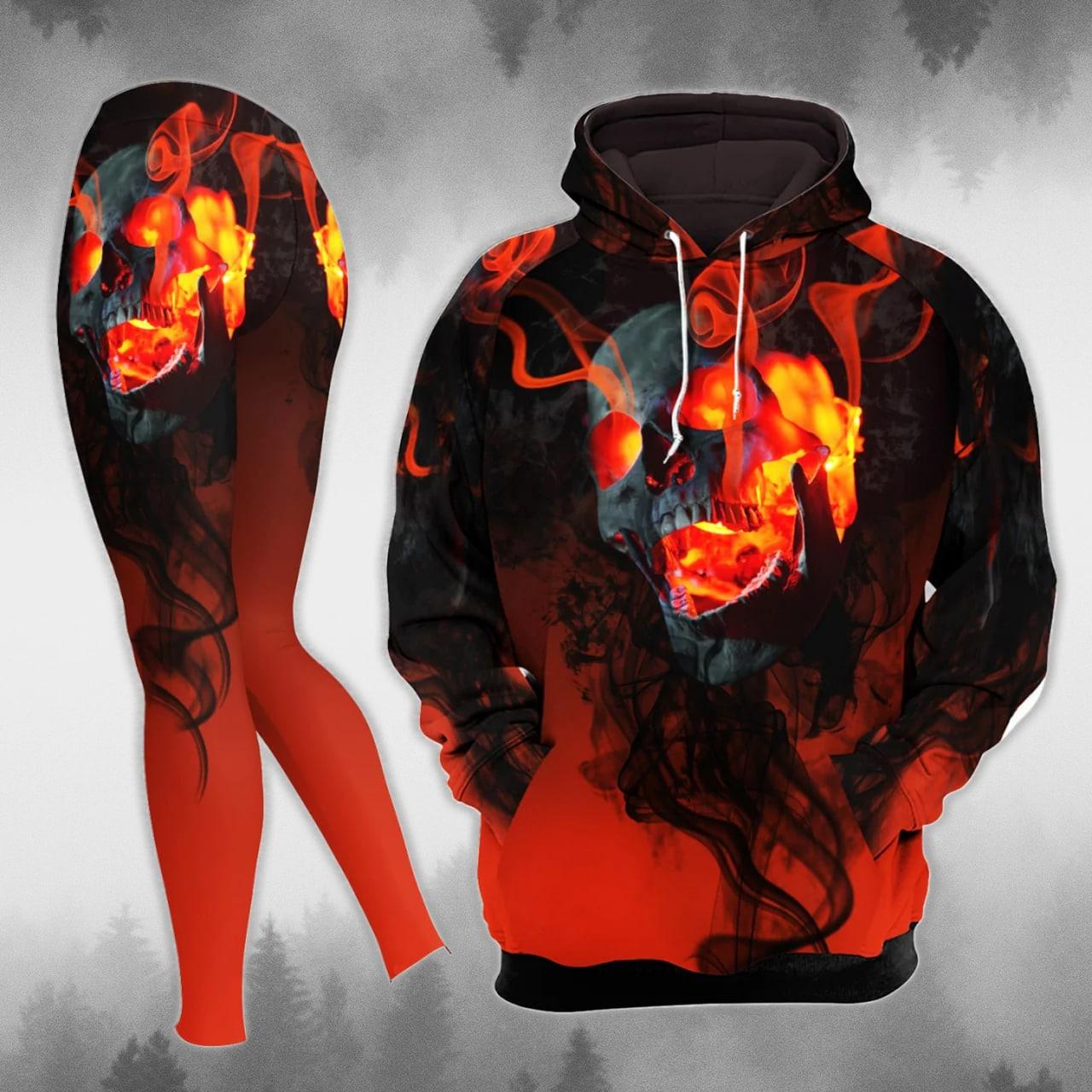 Smoke Fire Skull Chain Combo Hoodie and Leggings - Wonder Skull