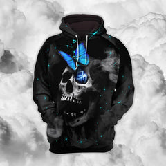 Neon Blue Butterfly Skull Combo Hoodie and Leggings - Wonder Skull