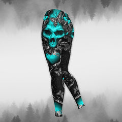 Gothic Neon Blue Death Skull Combo Hoodie and Leggings - Wonder Skull