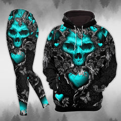 Gothic Neon Blue Death Skull Combo Hoodie and Leggings - Wonder Skull