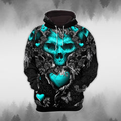 Gothic Neon Blue Death Skull Combo Hoodie and Leggings - Wonder Skull