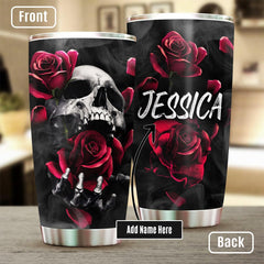 Gothic Skull Rose Personalized Tumbler - Wonder Skull