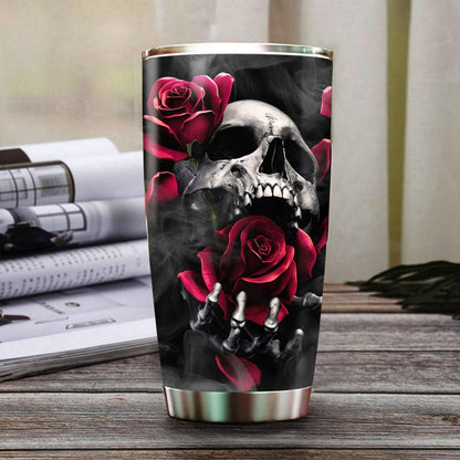 Gothic Skull Rose Personalized Tumbler - Wonder Skull