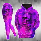 Dark Violet Mandala Skull Artwork Print Combo Hoodie And Leggings - Wonder Skull