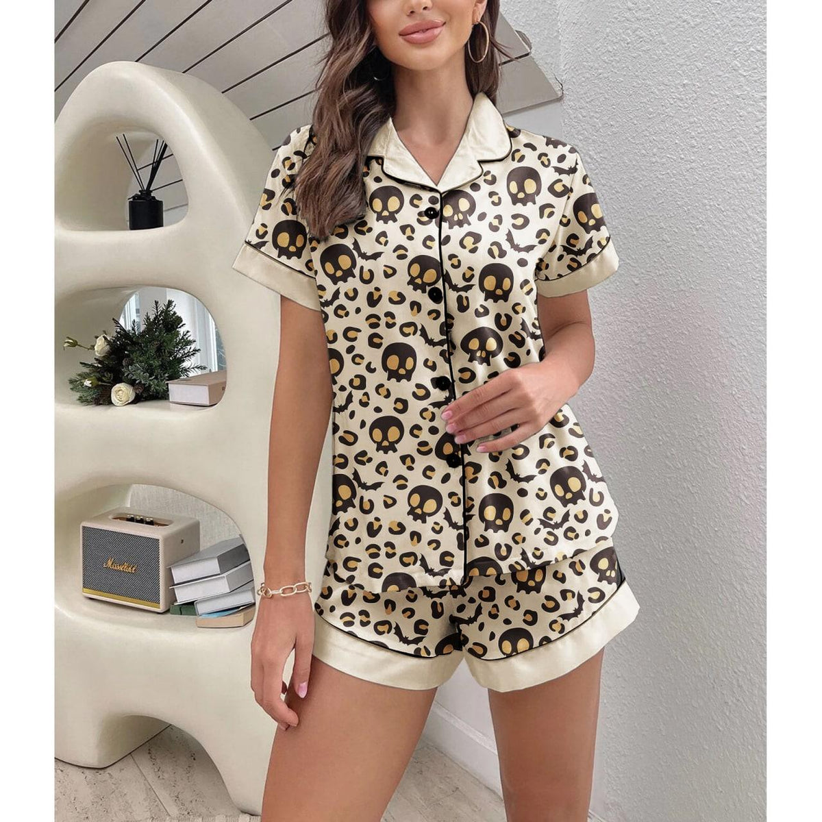 Skull Leopard Sexy Pajama Sets With Short Sleeve - Wonder Skull