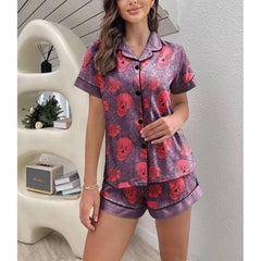 Skull Spiderweb Gothic Sexy Pajama Sets With Short Sleeve - Wonder Skull