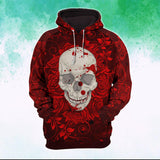 White Skull And Red Flower Artwork Combo Hoodie and Leggings - Wonder Skull