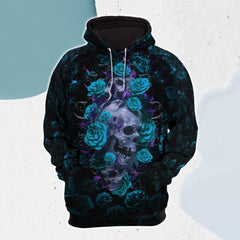 Turquoise Rose Skull Gothic Artwork Combo Hoodie and Leggings - Wonder Skull