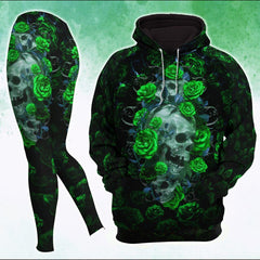 Green Rose Skull Gothic Artwork Combo Hoodie and Leggings - Wonder Skull