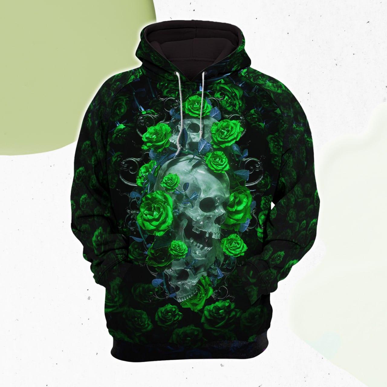 Green Rose Skull Gothic Artwork Combo Hoodie and Leggings - Wonder Skull