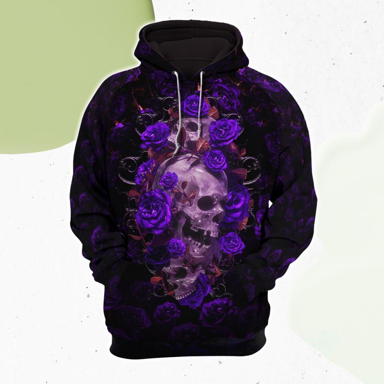 Purple Rose Skull Gothic Artwork Combo Hoodie and Leggings - Wonder Skull