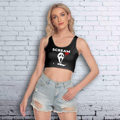 Cream Ghost Sport Crop Tank Top For Women - Wonder Skull