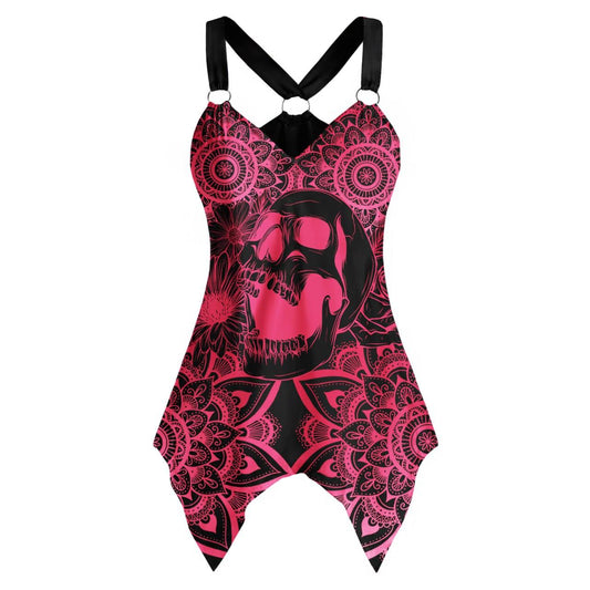 Skull Mandala V-Neck O Ring Tank Top - Wonder Skull