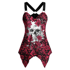 Rose And Skull V-Neck O Ring Tank Top - Wonder Skull