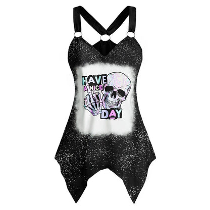 Have A Nice Day Funny V-Neck O Ring Tank Top - Wonder Skull