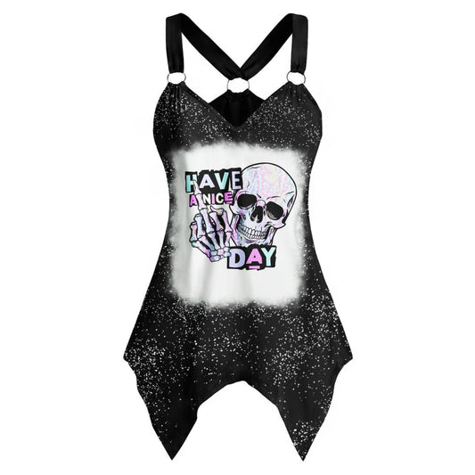Have A Nice Day Funny V-Neck O Ring Tank Top - Wonder Skull