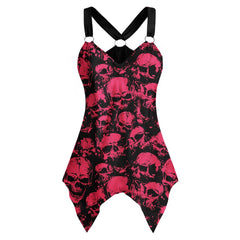 Skull Pattern Viva Magenta V-Neck O Ring Tank Top - Wonder Skull