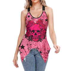 Skull And Rose Viva Magenta V-Neck O Ring Tank Top - Wonder Skull