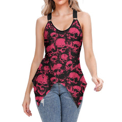 Skull Pattern Viva Magenta V-Neck O Ring Tank Top - Wonder Skull