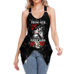 From Our Fist Kiss V-Neck O Ring Tank Top - Wonder Skull