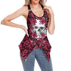 Rose And Skull V-Neck O Ring Tank Top - Wonder Skull