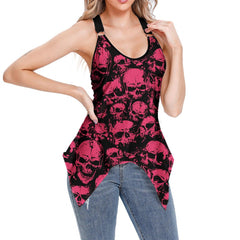 Skull Pattern Viva Magenta V-Neck O Ring Tank Top - Wonder Skull