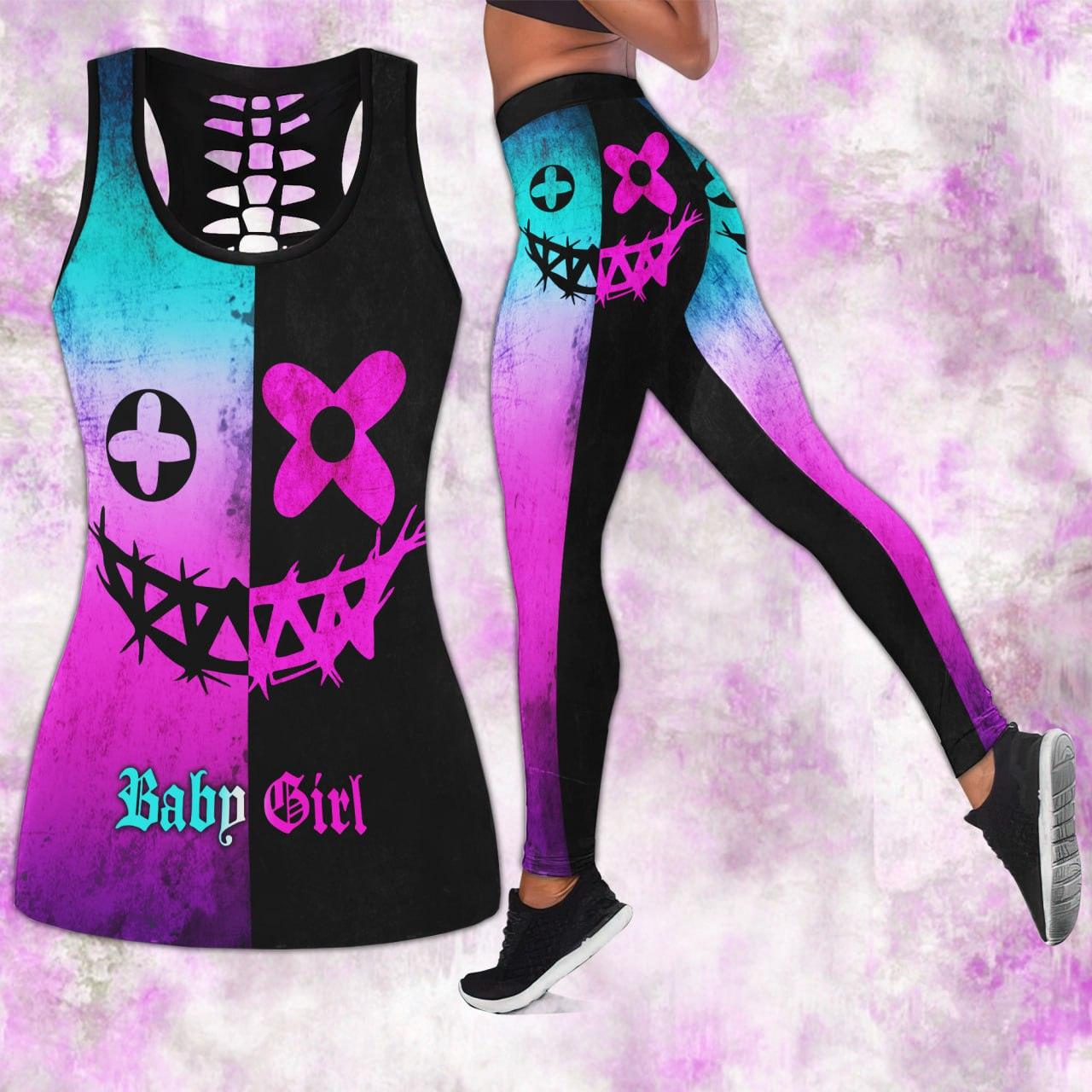 Purple Black Smile Skull Tanktop and Leggings - Wonder Skull