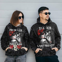 From Our First Kiss - Till Our Last Breath Funny Skull Combo Hoodie For Couple - Wonder Skull