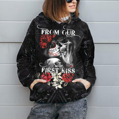 From Our First Kiss - Till Our Last Breath Funny Skull Combo Hoodie For Couple - Wonder Skull