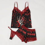 Funny it's Time to Sleep Red Lace Short Pajama Set - Wonder Skull