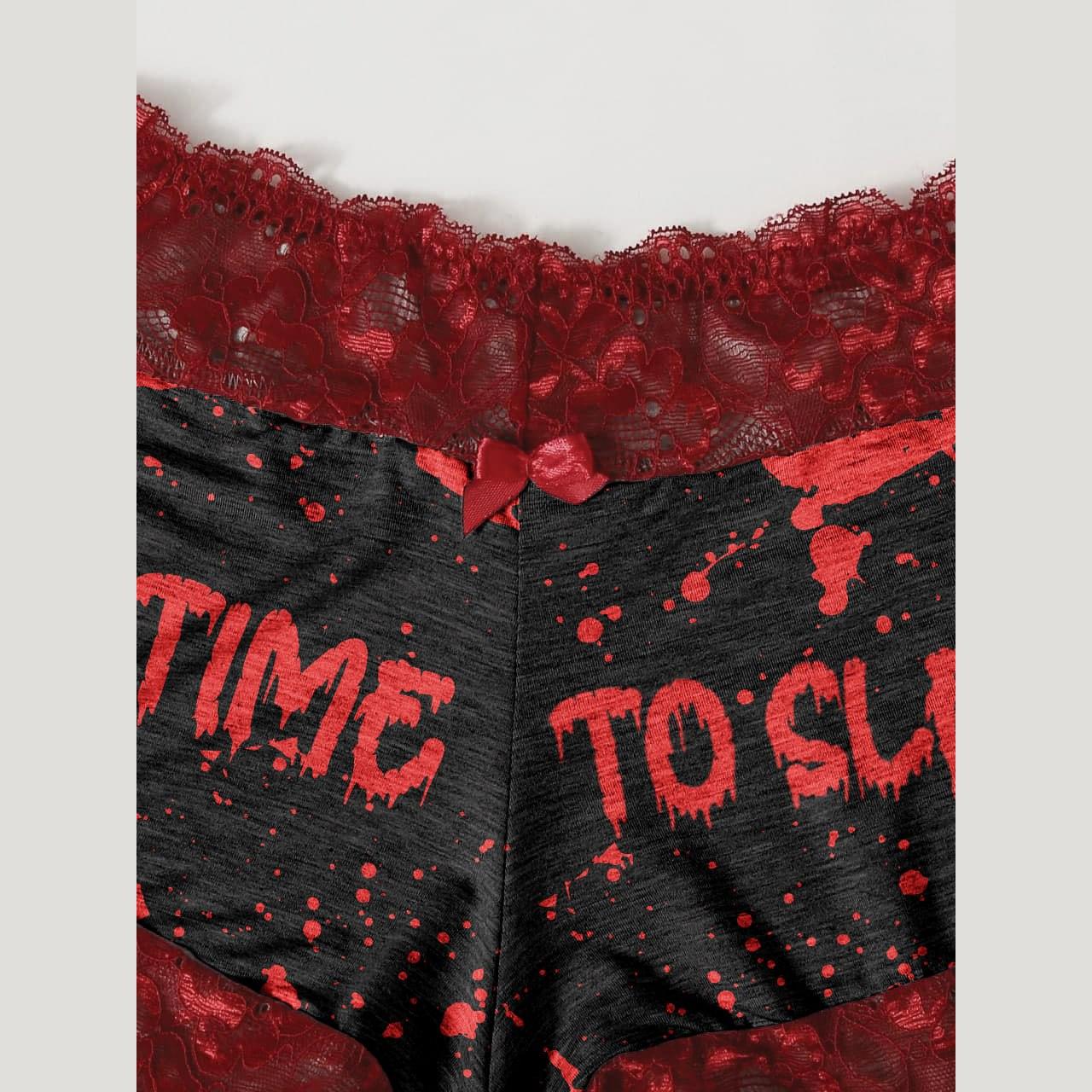 Funny it's Time to Sleep Red Lace Short Pajama Set - Wonder Skull
