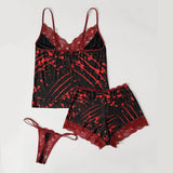 Funny it's Time to Sleep Red Lace Short Pajama Set - Wonder Skull